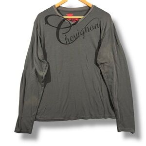Vintage Chevignon Gray V-Neck Long Sleeve T-Shirt Large